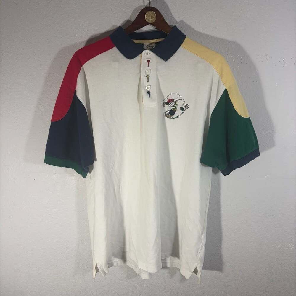 The Disney Store Mickey Mouse Golf Polo Size LG White Colorblock